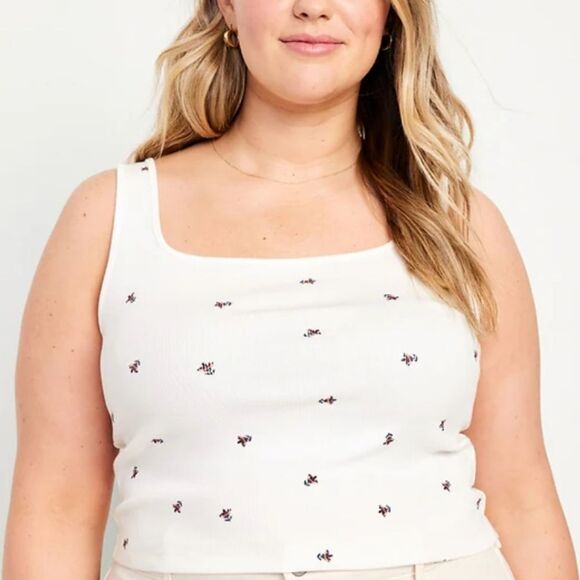 Old navy plus xxl size Ultra-Crop Rib-Knit Top White Floral Tank Top Womens plus - Picture 3 of 17